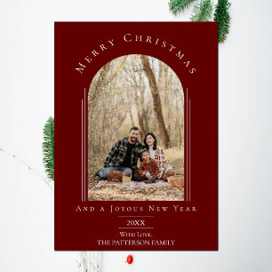 Rode Moderne Boog Lijst Vakantie Fotokaart Feestdagenkaart