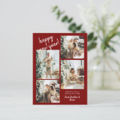 Rode Moderne Borstel Script 4 Foto Gelukkig Nieuwj Briefkaart (Staand voorkant)