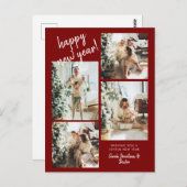 Rode Moderne Borstel Script 4 Foto Gelukkig Nieuwj Briefkaart (Voorkant / Achterkant)
