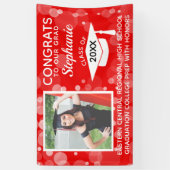 Rode Moderne Bubbels Gefeliciteerd Foto Afstuderen Spandoek (Verticaal)