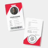 Rode Moderne Chic Minimale ID Barcode Werknemersfo Badge (Voor- en achterkant)
