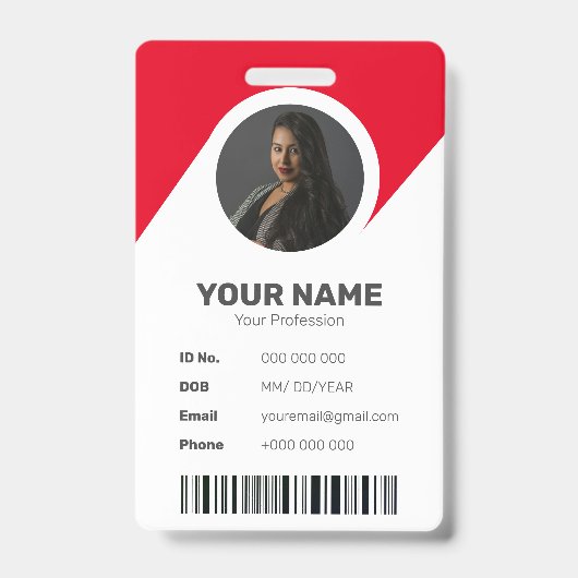 Rode Moderne Chic Minimale ID Barcode Werknemersfo Badge (Voorzijde)