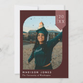 Rode moderne chique foto afstuderen partij uitnodi kaart (Voorkant)