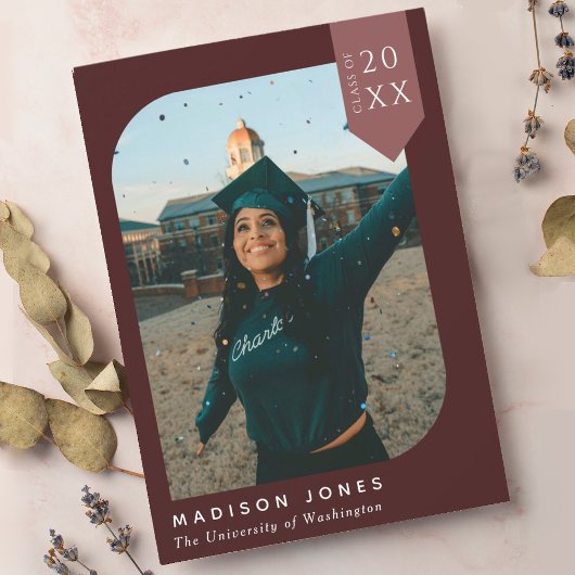 Rode moderne chique foto afstuderen partij uitnodi kaart