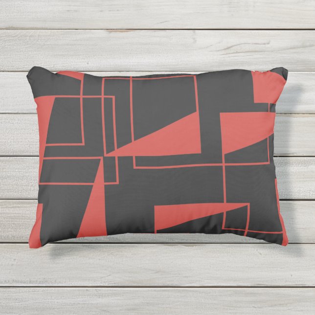 Rode, moderne, dynamische, trendy geometrische pat buitenkussen (Voorkant)