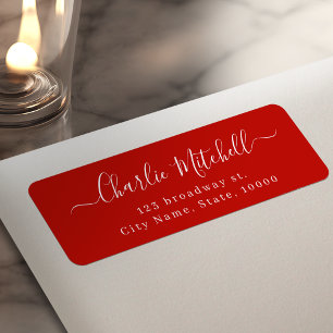 Rode moderne eenvoudige elegante script retouradre etiket