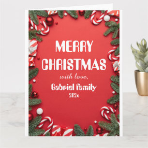 rode moderne elegante kerst familie gepersonalisee kaart