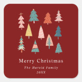 Rode moderne en eenvoudige elegante kerstbomen vierkante sticker (Voorkant)