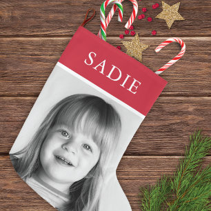 Rode Moderne Feestelijke Foto + Naam Vakantie Grote Kerstsok