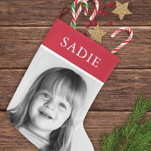 Rode Moderne Feestelijke Foto + Naam Vakantie Grote Kerstsok