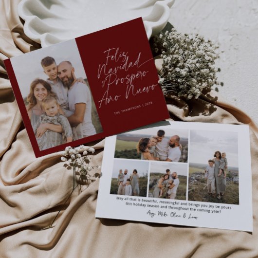 Rode Moderne Feliz Navidad Script Kerstmis Feestdagenkaart
