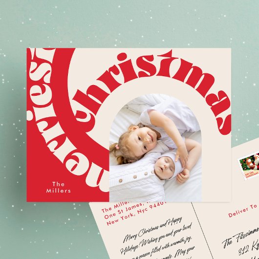 Rode moderne gedurfde typografie Christmas One fot Feestdagenkaart