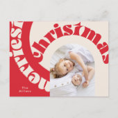 Rode moderne gedurfde typografie Christmas One fot Feestdagenkaart (Voorkant)