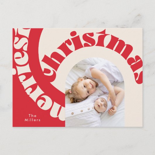 Rode moderne gedurfde typografie Christmas One fot Feestdagenkaart (Voorkant)