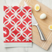 Rode Moderne Geometrische Patroon Monogram Theedoek (Quarter Fold)