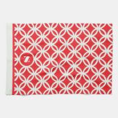 Rode Moderne Geometrische Patroon Monogram Theedoek (Horizontaal)