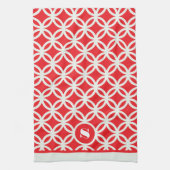 Rode Moderne Geometrische Patroon Monogram Theedoek (Verticaal)