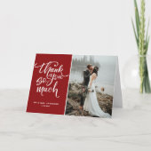 Rode Moderne Hand belettering bruiloft foto Bedankkaart (Voorkant)