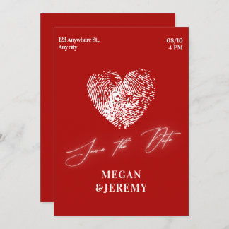 Rode moderne hart vingerafdruk trouw  save the date