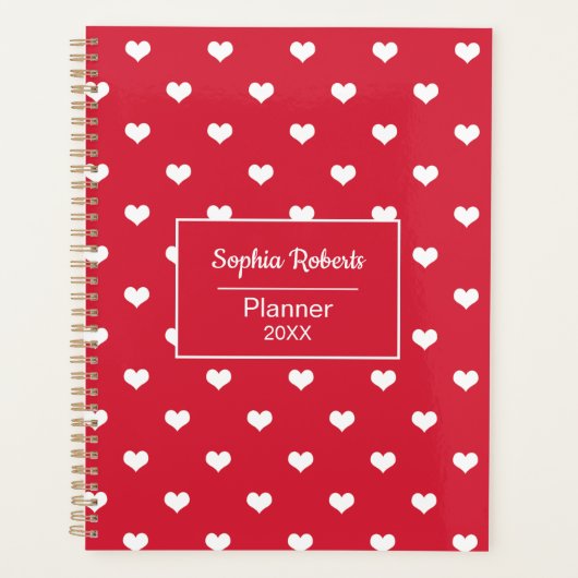 Rode moderne harten patroon gepersonaliseerde plan planner (Voorkant)