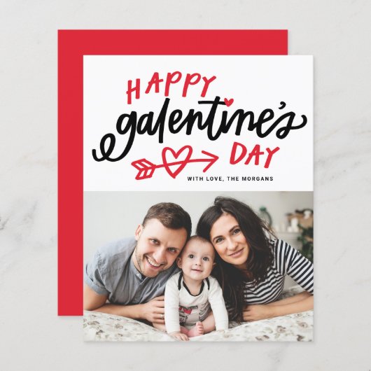 Rode moderne kalligrafie Foto Happy Galentine's Da (Voorkant / Achterkant)