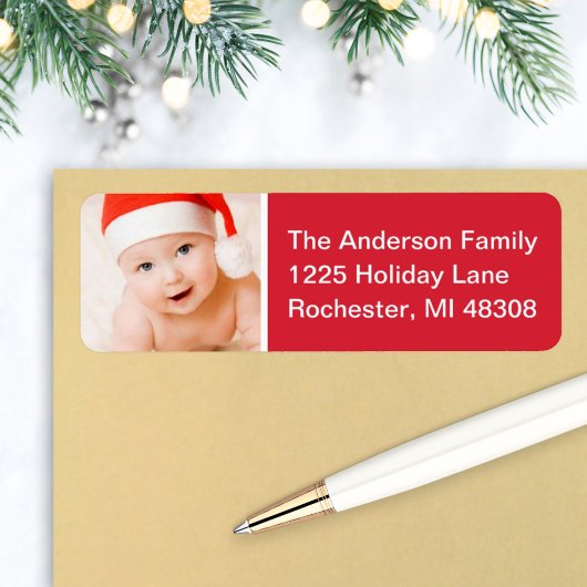 Rode moderne kerstfoto adres etiket
