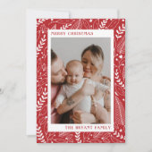 Rode moderne kunstwerklijst met hulst en bladeren feestdagenkaart (Voorkant)