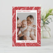 Rode moderne kunstwerklijst met hulst en bladeren feestdagenkaart (Staand voorkant)