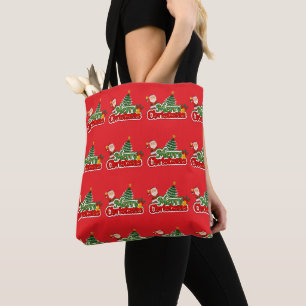 Rode moderne leuke typografie vrolijk kerstfeest tote bag