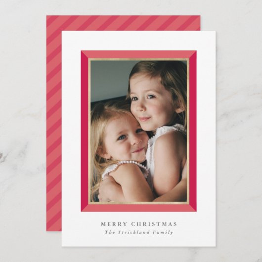 Rode moderne Lijsten kerstkaart (Voorkant / Achterkant)