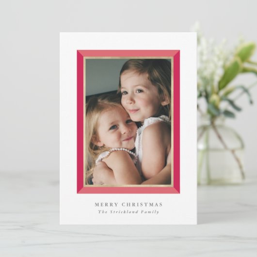 Rode moderne Lijsten kerstkaart (Staand voorkant)