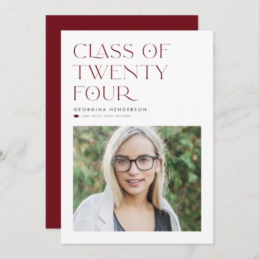 Rode Moderne minimalistische klasse van 2022 Afstu Kaart (Voorkant / Achterkant)