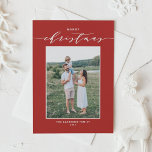 Rode Moderne Mix Typografie Vrolijke Kerstmis Foto Feestdagenkaart<br><div class="desc">vrolijk kerstfeest! Stuur kerstwensen naar familie en vrienden met deze aanpasbare moderne kerstkaart. Het beschikt over een elegant script en eenvoudige typografie. Personaliseer deze foto kerstkaart door namen en een foto toe te voegen. Deze rode kerstkaart is verkrijgbaar op andere kaarten en kleuren.</div>
