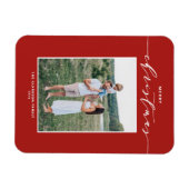 Rode Moderne Mix Typografie Vrolijke Kerstmis Foto Magneet (Horizontaal)