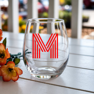 Rode Moderne Monogram Initiaal Letter Wijnglas Zonder Voet