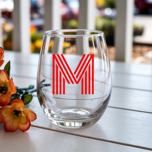 Rode Moderne Monogram Initiaal Letter Wijnglas Zonder Voet