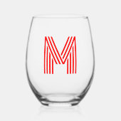 Rode Moderne Monogram Initiaal Letter Wijnglas Zonder Voet (Voorkant)