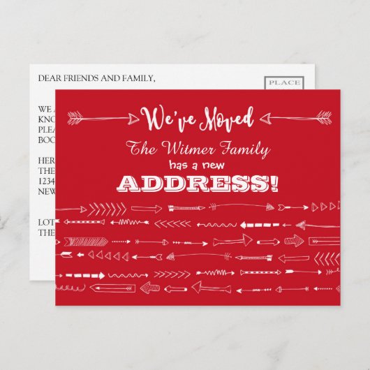 Rode Moderne Pijlen Doodles Bewegende Aankondiging (Voorkant / Achterkant)