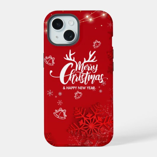 Rode Moderne Prettig Kerstfeest iPhone 15 Case (Achterkant)