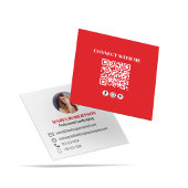 Rode Moderne QR Code Social Media Foto Vierkante Visitekaartje
