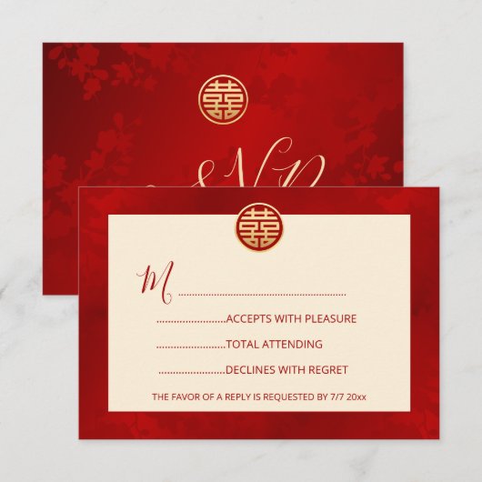 Rode Moderne RSVP Chinese bruiloft (Voorkant / Achterkant)