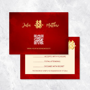 Rode Moderne RSVP Chinese bruiloft Kaart