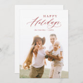 Rode moderne script fijne feestdagen familie foto feestdagenkaart (Voorkant / Achterkant)