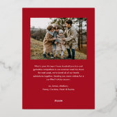 Rode moderne script Kerstmis boog 2 foto Folie Feestdagenkaart (Achterkant)