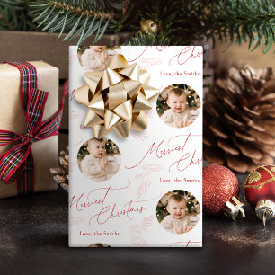 Rode moderne script Prettig kerstfeest Familie 2 f Cadeaupapier
