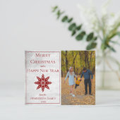 Rode Moderne Sneeuwvlok Foto Feestdagenkaart (Staand voorkant)