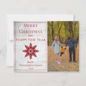 Rode Moderne Sneeuwvlok Foto Feestdagenkaart (Voorkant)