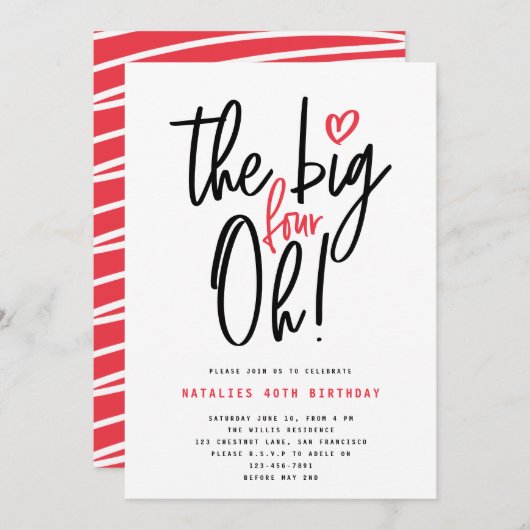 rode moderne typografie 40ste verjaardagsfeestje (Voorkant / Achterkant)