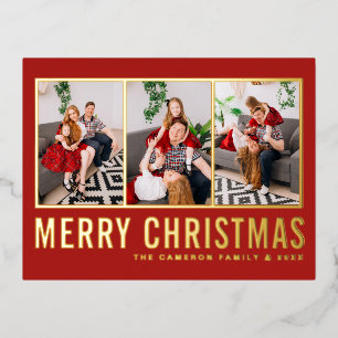 Rode moderne typografie foto collage Kerstmis Folie Feestdagen Briefkaart
