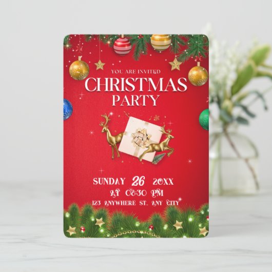 Rode Moderne Uitnodiging van het Kerstmispartij (Staand voorkant)